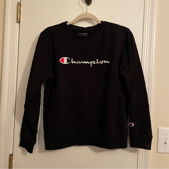 Kids’ Embroidered Champion Black Crewneck Sweatshirt Size XL - Picture 1 of 9